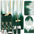 32PCS Bathroom Sets with Shower Curtain and Rugs-Dark Green Bathroom Accessories,Non Slip Bathroom Rugs Set with Toilet Lid Cover, Waterproof Shower Curtain, 3PC Soap Dispenser with Trash Can