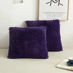 XeGe Faux Fur Throw Pillow Covers, Luxury Fluffy Plush Pillow Shams, Shaggy Decorative Pillow Cushion Cover for Sofa Bed Couch with Zipper Closure, Pack of 2 (18''x18'', Purple)