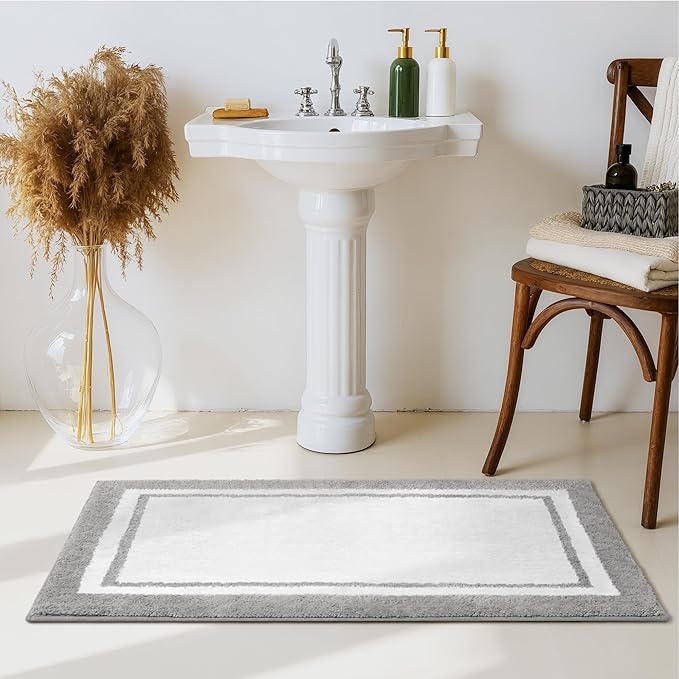 GRANNY SAYS Microfiber Bathroom Rugs Non Slip Washable, Water Absorbent Bathroom Mats for Tub Non Slip, Soft Bath Mats for Bath Floor & Shower, Long Bath Rug, 24" x 48", Grey Rug
