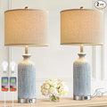 Living Room Lamps Set of 2, 27" Touch Lamps for Nightstand with USB A+C Ports, Modern Farmhouse Table Lamps for Bedroom, 2 Bulbs Included