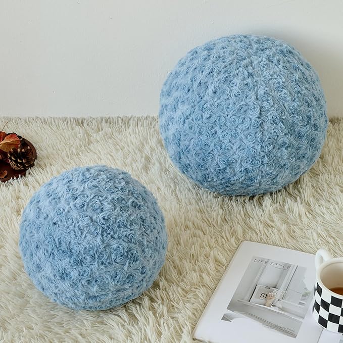 Ball Pillow, Decorative Round Pillow for Couch n, Circle Throw Pillows, Perfect Ball Pillows for Couch, Stylish Decorative Pillows, Versatile Round Throw Pillow (Grey Blue, Mini-8.6 Inches)