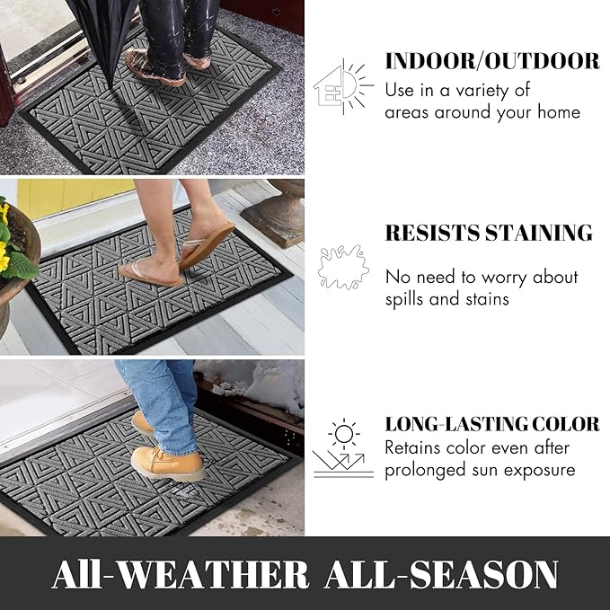 Yimobra Outdoor Mats for Front Door, Stops Mud & Dirt at Entrance, Fits Garage & Patio, All-Weather Waterproof Non Slip Outdoor Indoor Welcome Mat, 29.5x17 Grey
