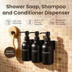 MaisoNovo Shampoo and Conditioner Dispenser - Shower Soap Dispenser Wall Mounted - 16.9 fl oz Set of 3 Black Plastic Bottles Black Pump - Shampoo Dispenser, Shower Dispenser