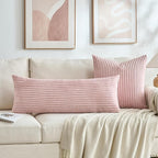Fancy Homi Set of 2 Blush Pink Boho Decorative Throw Pillow Covers 18x18 Inch for Couch Bed Sofa, Aesthetic Modern Farmhouse Room Decor, Soft Fuzzy Fluffy Cozy Corduroy Textured Cushion Case 45x45cm