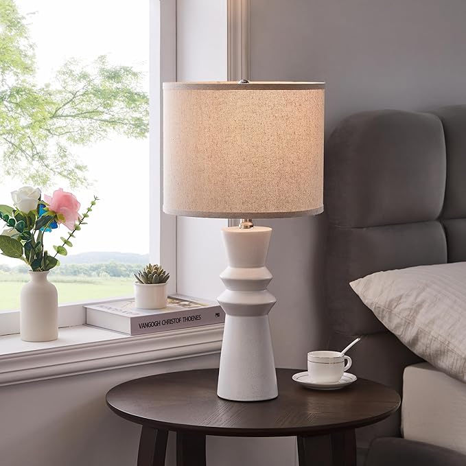 24.75" White Ceramic Table Lamps Set of 2 - Modern Minimalist White Lamps Set of 2 for Living Room, Bedroom & Console Tables, End Tables