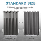 Charcoal Grey Long No Hook Shower Curtain with Snap in Liner,230GSM Waffle Weave Shower Curtains for Bathroom,71W x 86H