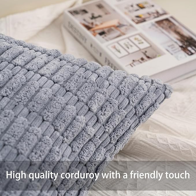Pack of 2 Corduroy Decorative Throw Pillow Covers 20x20 InchSoft Striped Pillow Covers Modern Farmhouse Home Decor for Sofa Living Room Couch Bed（Dark Grey）