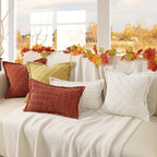 decorUhome Decorative Cream White Throw Pillow Covers 18x18 Set of 2 with Splicing, Boho Soft Corduroy Broadside Twill Spring Pillow Covers for Couch Bed Sofa Living Room