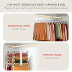 MORALVE Skirt Hangers Space Saving with Clips - 2 Pack - European Beechwood 5-Tier Hanger for Shorts, Skirts, and Pants - Closet Organizer and Storage Solution for Women with 360° Swivel Hook