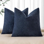 MIULEE Pack of 2 Decorative Throw Pillow Covers Soft Chenille Throw Pillows Solid Textured Cushion Covers for Couch Sofa Bedroom Living Room 18x18 Inch, Dark Blue