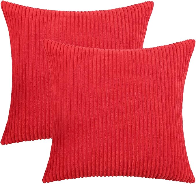 Mecatny Christmas Decorative Corduroy Throw Pillow Covers 20x20 Set of 2 for Sofa Living Room, Soft Neutral Boho Couch Pillow Covers for Home Decor, Red