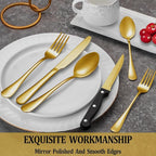 36 Pcs Gold Silverware Set with Steak Knives, Stainless Steel Flatware Cutlery Set Service for 6, Kitchen Tableware Sets, Utensil Sets for Home and Restaurant, Knives Forks Spoon, Dishwasher Safe