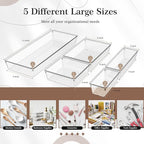 Criusia 11 PCS Clear Plastic Drawer Organizer Set - 5 Large Size Versatile Kitchen and Bathroom Organizer Trays, Non-Slip Storage Bins for Makeup, Utensils, Tool and Office Desk