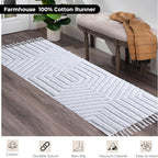 Boho Runner Rug 2x6' Washable Kitchen Rugs with Tassels Indoor Farmhouse Rugs for Bedroom Aesthetic Tufted Rug for Laundry Room Doorway Living Room_White
