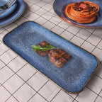 Ceramic Dinner Plates Dish Set,Set of 4, for Lunch snacks - Microwave, Oven & Dishwasher Safe,Scratch Resistant, Dinnerware Kitchen Porcelain Serving Dishes,Blue 12.4 Inch Rectangle plate