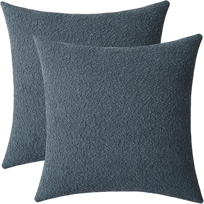 Jeneoo Grey Blue Decorative Square Thick Accent Throw Pillow Covers Fine Textured Boucle Couch Cushion Case for Home Livingroom Sofa Decor, Set of 2, 18 x 18 Inch