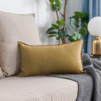 Jeanerlor Natural Cotton Linen Green Decorative 12"x20" Throw Pillow Case Cushion Cover with Twin Needles Stitch on Edge for Lumbar, (30 x 50cm), 2 Pcs, Earth Yellow