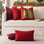 MIULEE Christmas Burgundy Corduroy Pillow Covers Pack of 2 Boho Decorative Spliced Throw Pillow Covers Soft Solid Couch Pillowcases Cross Patchwork Cushion Covers for Living Room Bed Sofa 12x20 inch