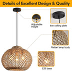 16.94" Rattan Pendant Light,Boho Wicker Chandelier Woven Water Plants, of Kitchen Island Farmhouse Dining Room,Entryway Foyer