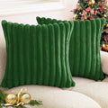 Christmas Dark Green Faux Fur Plush Throw Pillow Covers 22x22 Set of 2 Fuzzy Striped Soft Cozy Pillowcase Luxury Decorative Pillows Square Fluffy Cushion Covers for Couch Sofa Bed