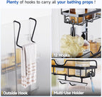 Shower Caddy Over the Door Organizer: Bath Rack Hanging Over Glass with Hooks - Storage Shelf Inside Bathroom for Shampoo - Matte Black