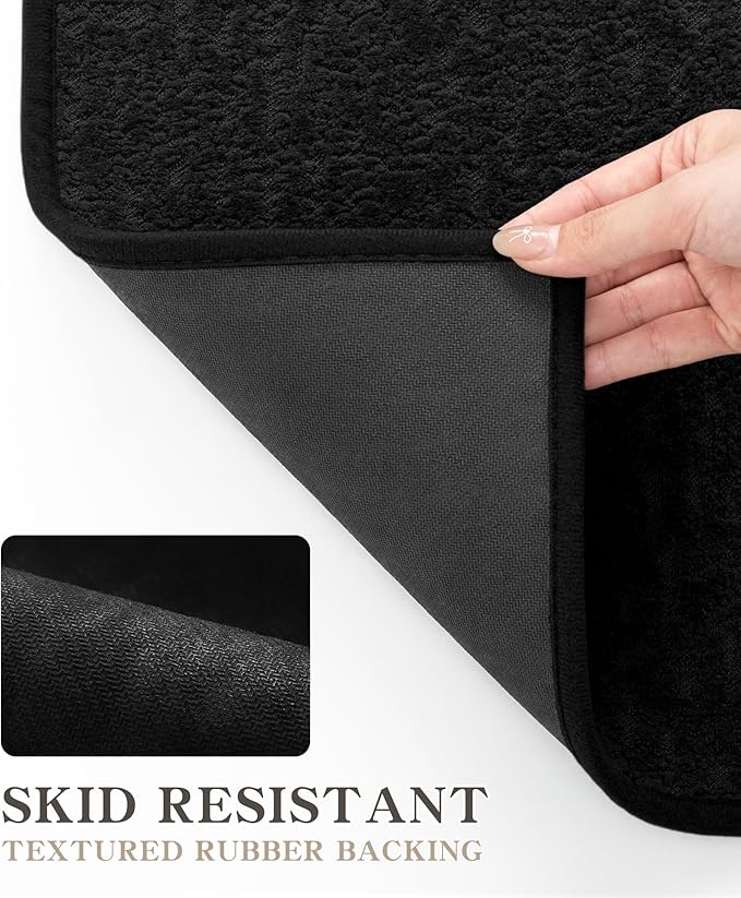 chakme Bathroom Rugs Mat 47x17, Ultra Thin Non Slip Bath Mat Quick Dry Absorbent Bath Mat for Bathroom Floor, (Black, 47"x17")