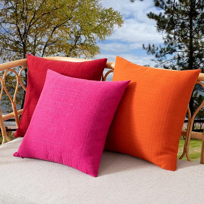 Kevin Textile Pack of 2 Outdoor Waterproof Pillow Covers Decorative Farmhouse Throw Pillow Covers Checkered Couch Pillow Covers Spring for Patio Tent Bed Sofa Living Room 18x18 Inch Hot Pink