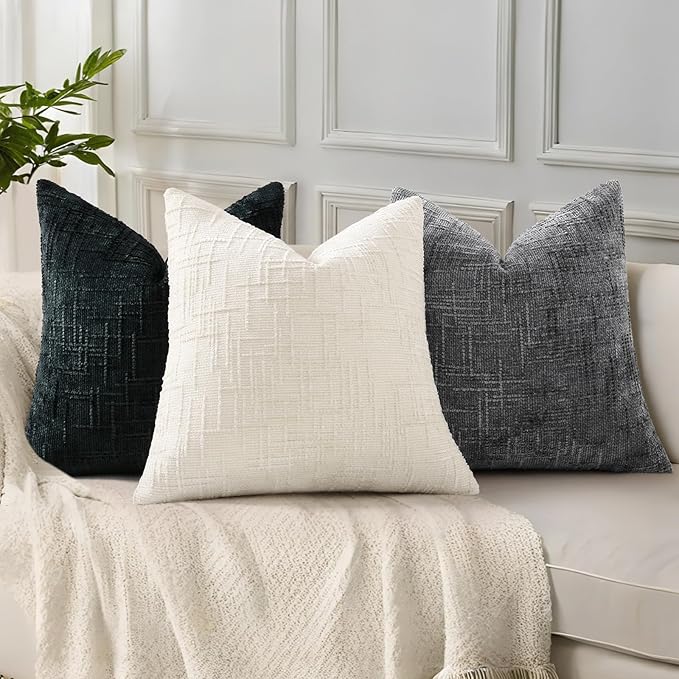 decorUhome Black Chenille Throw Pillow Covers 16x16 Set of 2 Thick Textured Slubby Couch Pillow Covers Farmhouse Accent Modern Neutral Decorative Pillow Cases for Bed Sofa Living Room