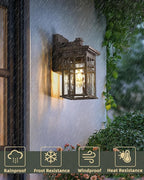 Dusk to Dawn Outdoor Lighting, HWH Outdoor Wall Lights Exterior Wall Lantern Light Waterproof, Oil-Rubbed-Bronze Finish with Water Ripple Glass, 5HD27B-PC ORB-WP