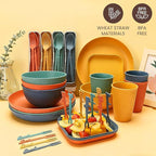 40-Piece Wheat Straw Dinnerware Set, Service for 4, Unbreakable Plates Bowls Cups Utensils with Fruit Forks, Dishwasher & Microwave Safe, Apartment Essentials & Outdoor Camping