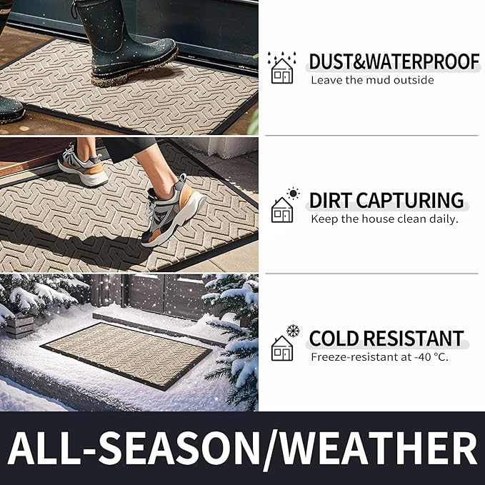 Yimobra Front Door Mat Outside Entrance 29.5x17, Waterproof Heavy Duty Outdoor Mats for Front Door, Non Slip Rubber Entry Mat for Garage Patio Indoor, Light Beige