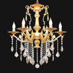 Luxury Gold Crystal Chandelier, 24" Vintage K9 Crystal Pendant Light with 6 Lights, Antique Brass Finish Ceiling Light Fixture with Scrolled Arms for Dining Room Living Room Foyer Villa Hotel