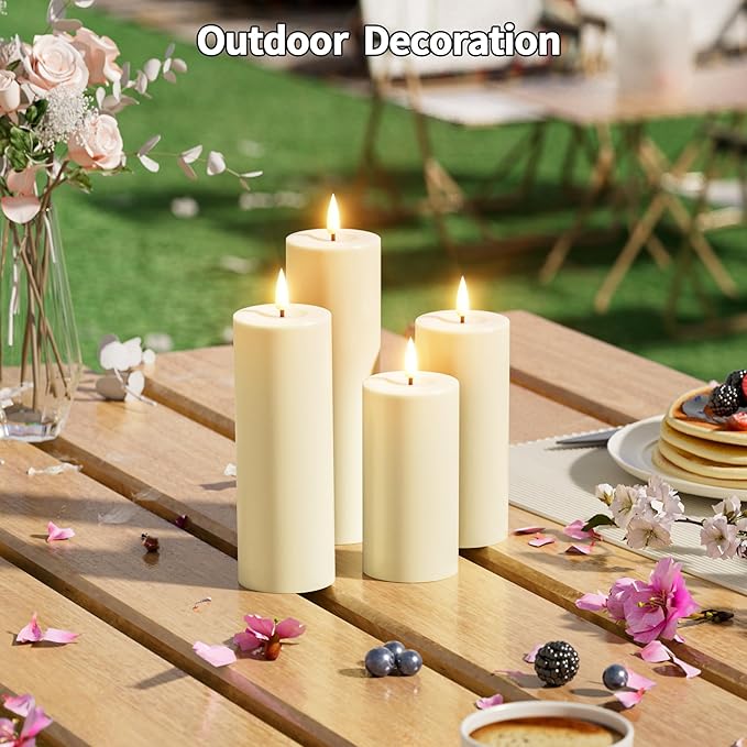 Outdoor Candles with Timer Waterproof: Set of 8 2.2''×4'' 5'' 6'' 7'' Flameless LED Pillar Candles with Remote Battery Candles Flicking Ivory for Fireplace Halloween Patio Centerpieces