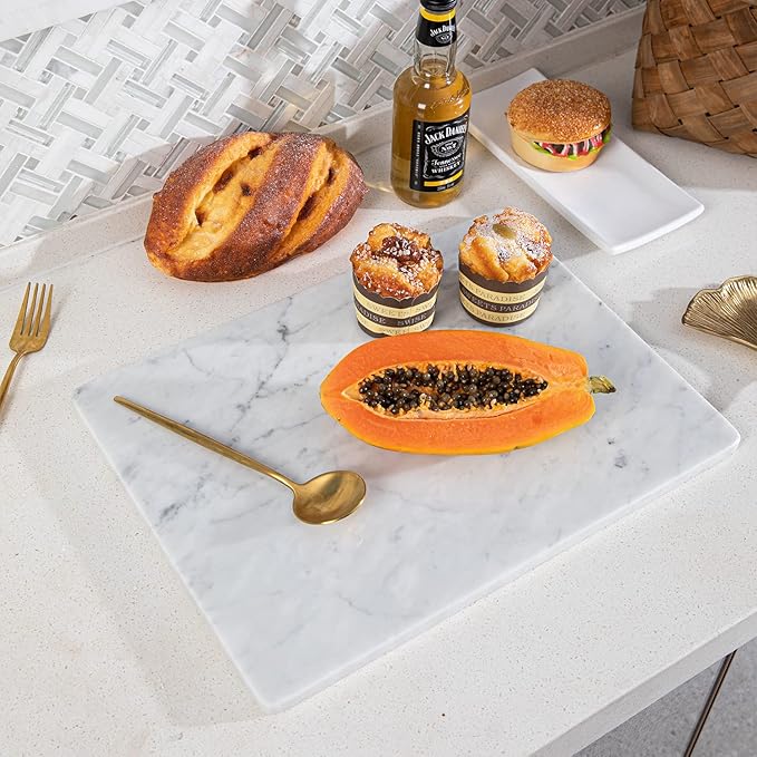 Marble Pastry and Cutting Board 12x16 Inch, Marble Slab With Non-Slip Feet For Baking, Cheese, Charcuterie, Chocolate, Pack of 1 Piece, Carrara White