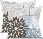 Brown Blue Flower Pillow Covers 18x18 Inch Set of 2 Summer Outdoor Waterproof Decor for Home Patio Funiture Garden Living Room Modern Art Floral Polyester Square Cushion Cover 01F18