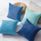 Topfinel Euro Shams Decorative Throw Pillow Covers 26x26 Inch Set of 4,Soft Accent Corduroy Striped Blue Gradient Color Large Cushion Cover for Beach,Patio,Balcony,Living Room,Summer Home Decor