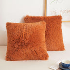 XeGe Faux Fur Throw Pillow Covers, Luxury Fluffy Plush Pillow Cases, Shaggy Decorative Pillow Shams Cushion Cover for Sofa Bed Couch Zipper Closure, Pack of 2 (18''x18'', Burnt Orange)