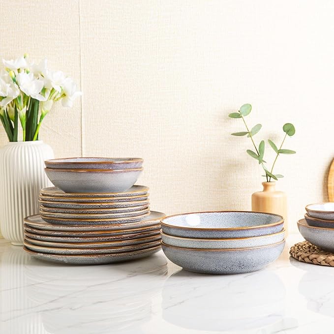 AmorArc Ceramic Dinnerware Sets,Handmade Reactive Glaze Stoneware Plates and Bowls Sets,Highly Chip and Crack Resistant Dishware | Dishwasher & Microwave Safe Dishes, Service for 4 (12pc)