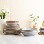 AmorArc Ceramic Dinnerware Sets,Handmade Reactive Glaze Stoneware Plates and Bowls Sets,Highly Chip and Crack Resistant Dishware | Dishwasher & Microwave Safe Dishes, Service for 4 (12pc)
