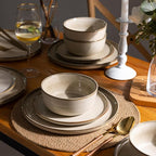 GBHOME Ceramic Dinnerware Sets for 6, 18 Pieces Stoneware Plates and Bowls Sets, Scratch Resistant Dishes, Dishwasher & Microwave Safe, Reactive Glaze-Cappuccino