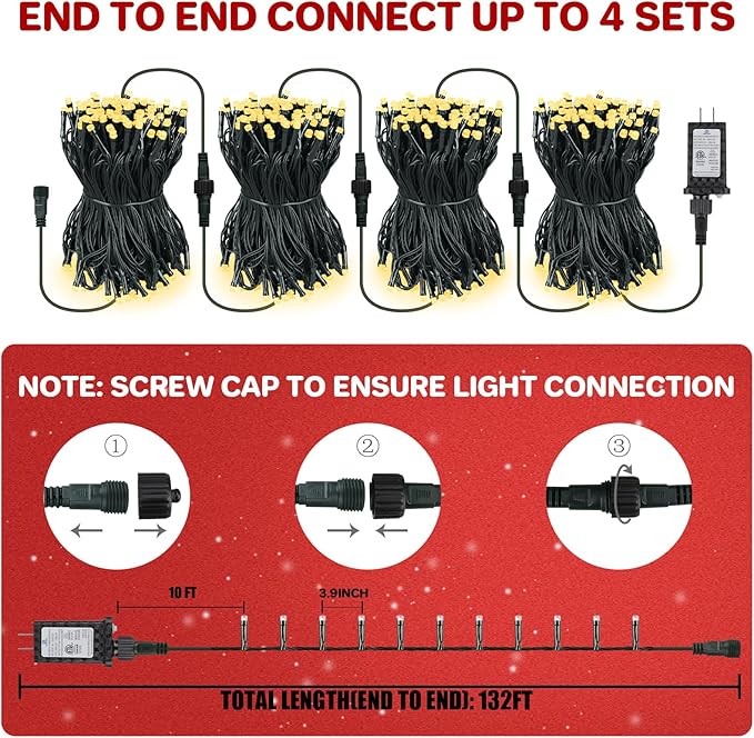 132FT 400 LED Christmas Lights, Twinkle Xmas Lights with 8 Modes and Timer, Outdoor Waterproof Christmas Tree Lights for Room Bedroom Wedding Party Holiday Decorations, Warm White