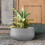 Kante 15.7" Dia Round Concrete Planter, Outdoor Indoor Garden Plant Pots with Drainage Hole and Rubber Plug, Modern Curvaceous Design, Natural Concrete
