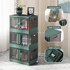 8.4Gal Collapsible Storage Bins with Lids & Wheels - 4 Pack Stackable with Doors, Heavy-Duty Plastic Containers for Home/Office, Green