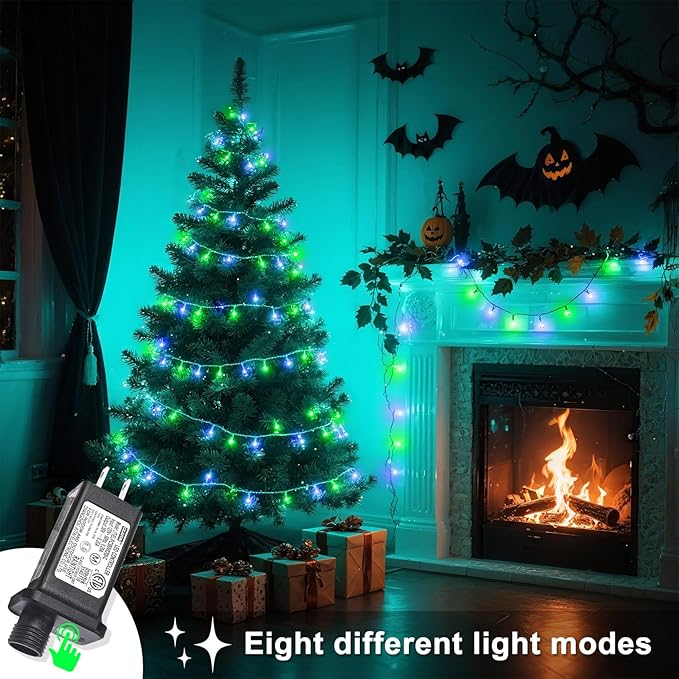 120 LED Blue Green Christmas Lights Outdoor Waterproof, 40ft Clear Wire Christmas Tree Lights 8 Modes Plug in Twinkle Fairy Lights for Indoor Christmas Bedroom Tree Decoration