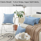 Home Brilliant Lumbar Pillow Covers 12x20 2 Pack Decorative Striped Corduroy Rectangle Cushion Covers Oblong Pillow Covers for Couch, 12 x 20 inch, Baby Boy Blue
