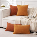 MIULEE Pack of 2 Burnt Orange Pillow Covers 12x20 Inch Soft Boho Striped Corduroy Throw Pillow Covers Set Decorative Square Cushion Cases Pillowcases for Sofa Bedroom Couch