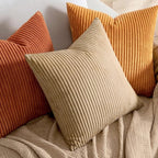 MIULEE Pack of 2 Rust Pillow Covers 18x18 Inch Soft Boho Striped Corduroy Throw Pillow Covers Set Decorative Square Cushion Cases Pillowcases for Sofa Bedroom Couch