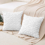 OTOSTAR Set of 2 Xmas Soft Plush Short Wool Velvet Decorative Throw Pillow Covers Square Luxury Style Cushion Case Pillow Shell for Sofa Bedroom Snowflake White, 20x20 Inch