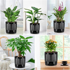 Vanavazon Ceramic Planter Pots for Indoor Plants with Drainage Hole and Saucer,6 Inch Cylinder Plant Pots,Glazed Finish Interior and Exterior,Set of 2 (Black)