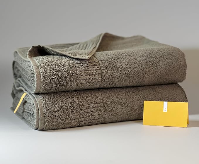 Extra Absorbent Organic Cotton Bath Towels, Soft & Plush, Made in Japan, Oeko-Tex Class 1 Certified, 28 x 53 inch, OliveGreen(Marked as Dark Gray), Pack of 2 – Proof of Purity